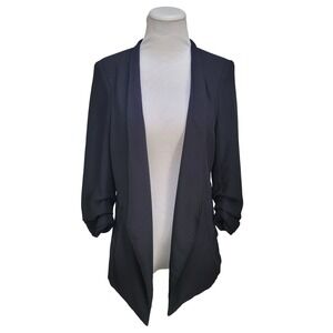 NWOT Maison D'Amelie Open Front Small Jacket Career‎ Black Blazer Ruched Sleeve